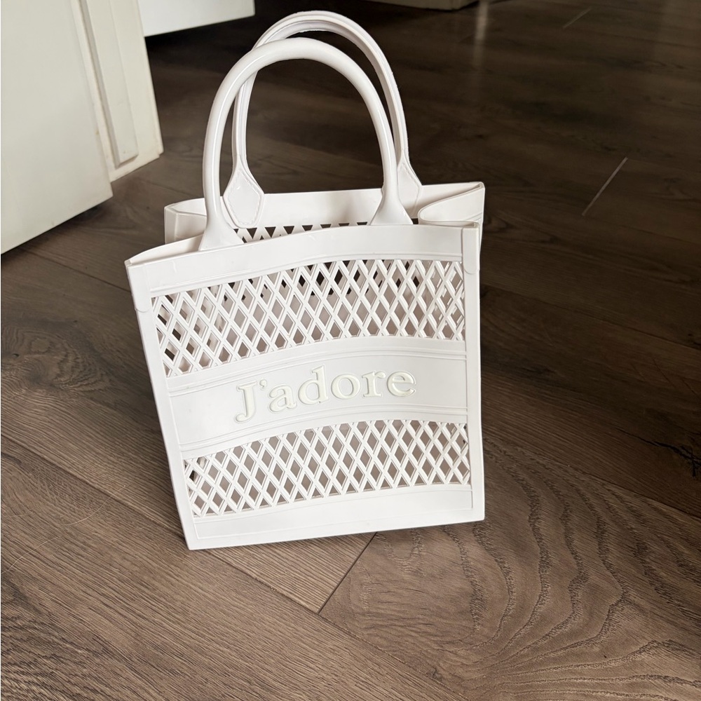 J’adore accent jelly bag purse, white